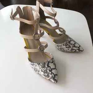 Aldo Snakeskin Yellow Taupe Heels